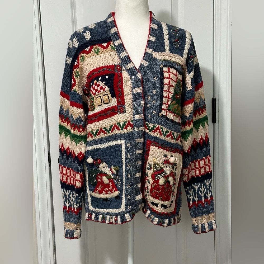 TIARA INTERNACIONAL WOMENS VINTAGE EMBROIDERED CHRISTMAS SWEATER
